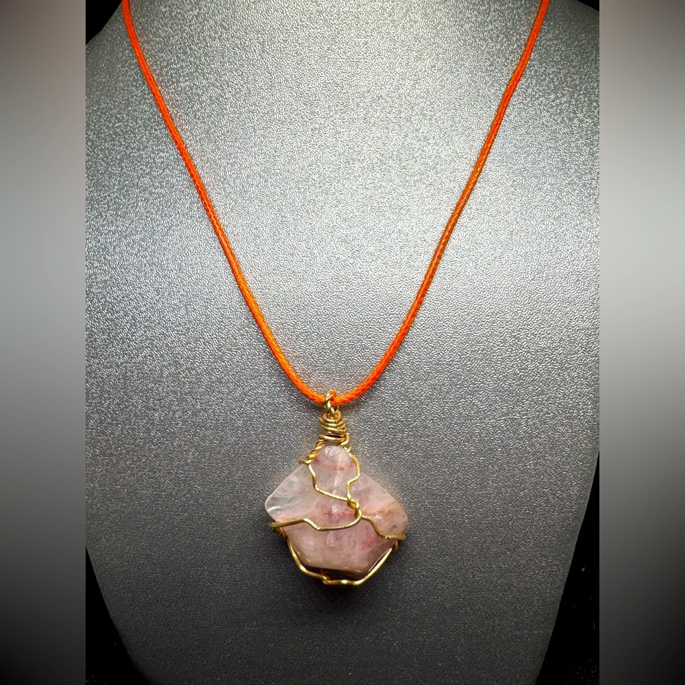 Gold Wire Wrapped Light Colored GemStone Necklace